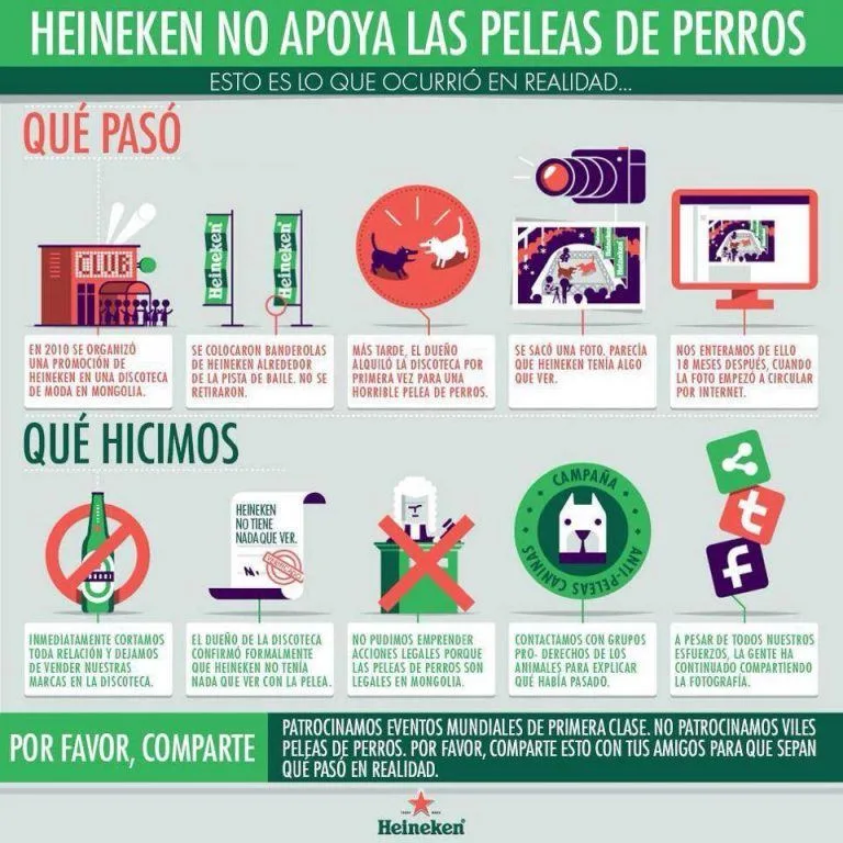 Infografía sobre Heineken y el no apoyo a las peleas de perros